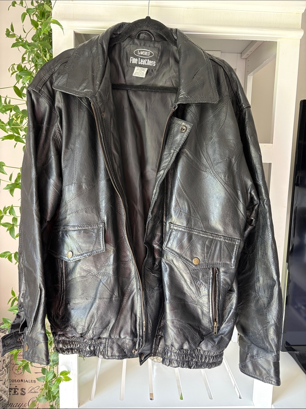Men's Black Leather Bomber Jacket